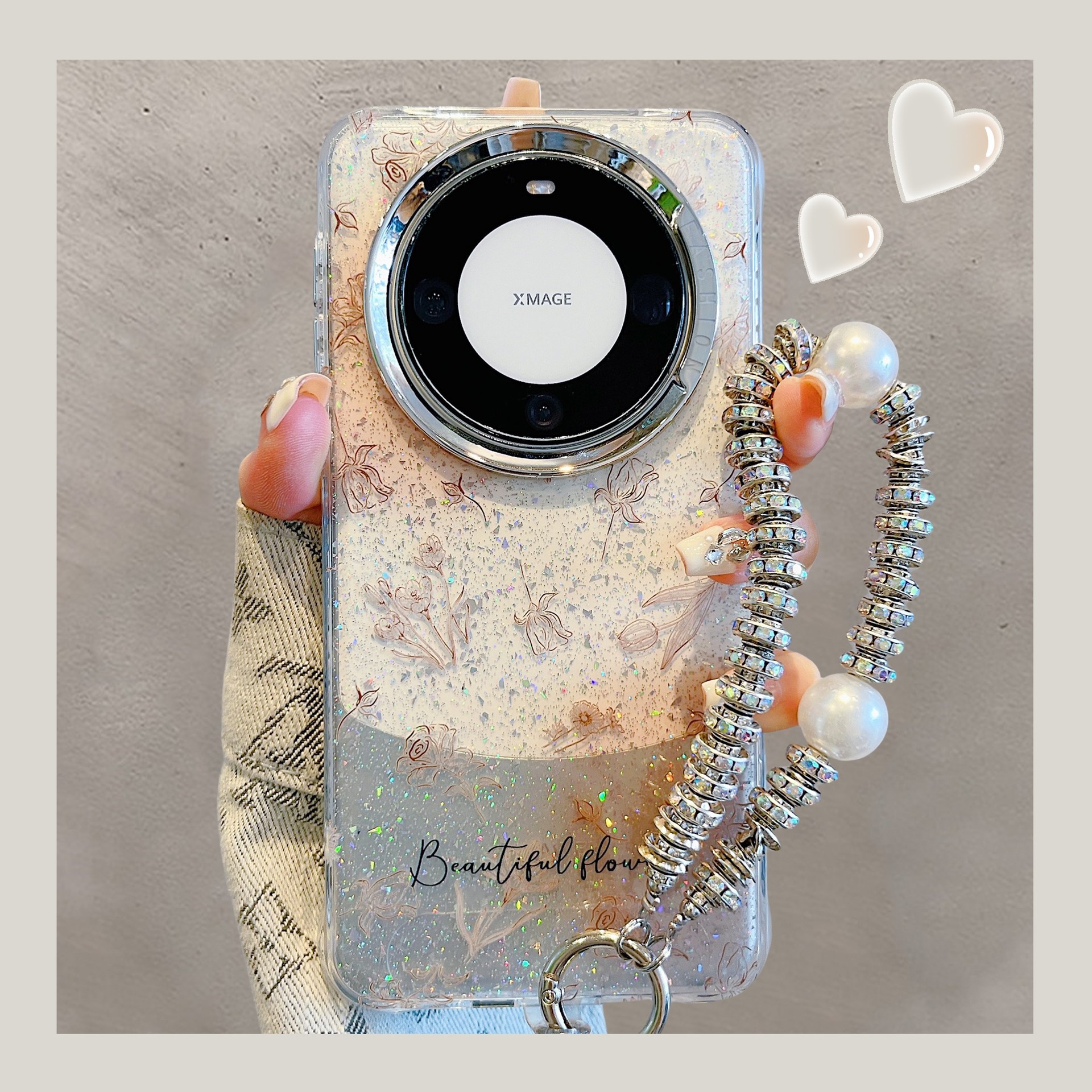 Aesthetic ins brillo mancha boceto flor para Huawei P70Pro funda para teléfono móvil Mate60/70 cadena M70Pro