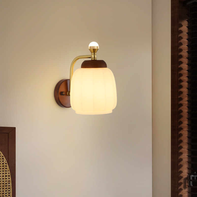 Vintage walnut nórdico walnut cabecera lámpara de cama pasillo cabecera lámpara de pared de vidrio medieval lámpara de cama dormitorio