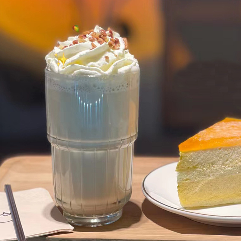 Nordic Glass Cup Ins-Style Iced Americano Coffee Cup Latte Simple Juice Milk Cup Creative Transparent Vertical Stripe Water Cup