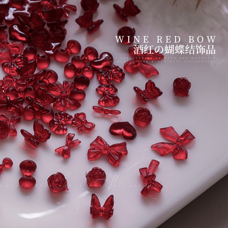 Nail Art Accessories Burgundy Bow Mini Frosted Heart Stereo Mixed Ribbon Bow Tie Nail Diamond Ornaments Nail Art Accessories Burgundy Bow Mini Frosted Heart Stereo Mixed Ribbon Bow Tie Nail Diamond Ornaments
