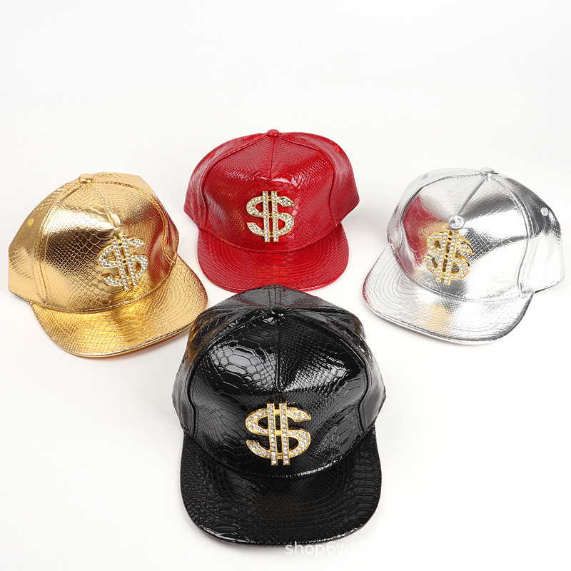 Crocodile Pattern Gold Dollar Sign Korean Style Trendy Brand Hip-Hop Street Dance Flat Brim Sun Hat Baseball Cap_voghion.com