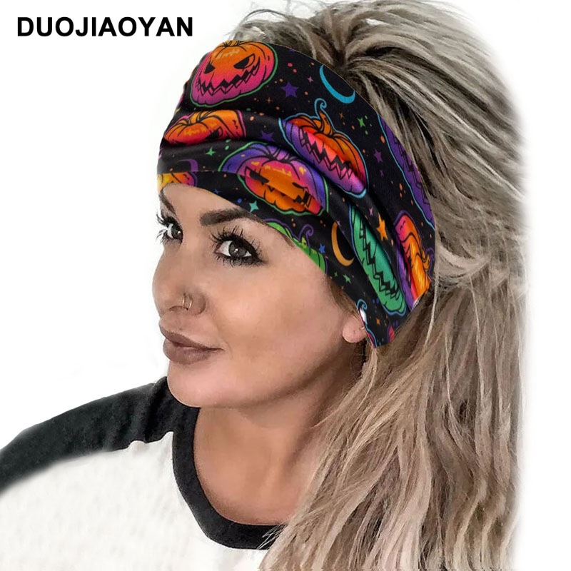 Halloween Printed Headband With Spooky Pumpkin Pattern Design_voghion.com
