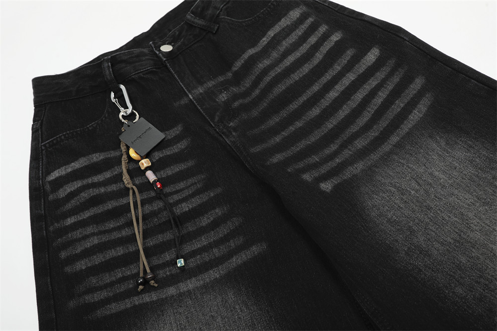​​Men's Loose Fit Streetwear Denim Pants With Embroidery & Dagger Charm - Hip Hop Washed Jeans For Casual Wear (Black, S-4XL)​​_viptrois.com