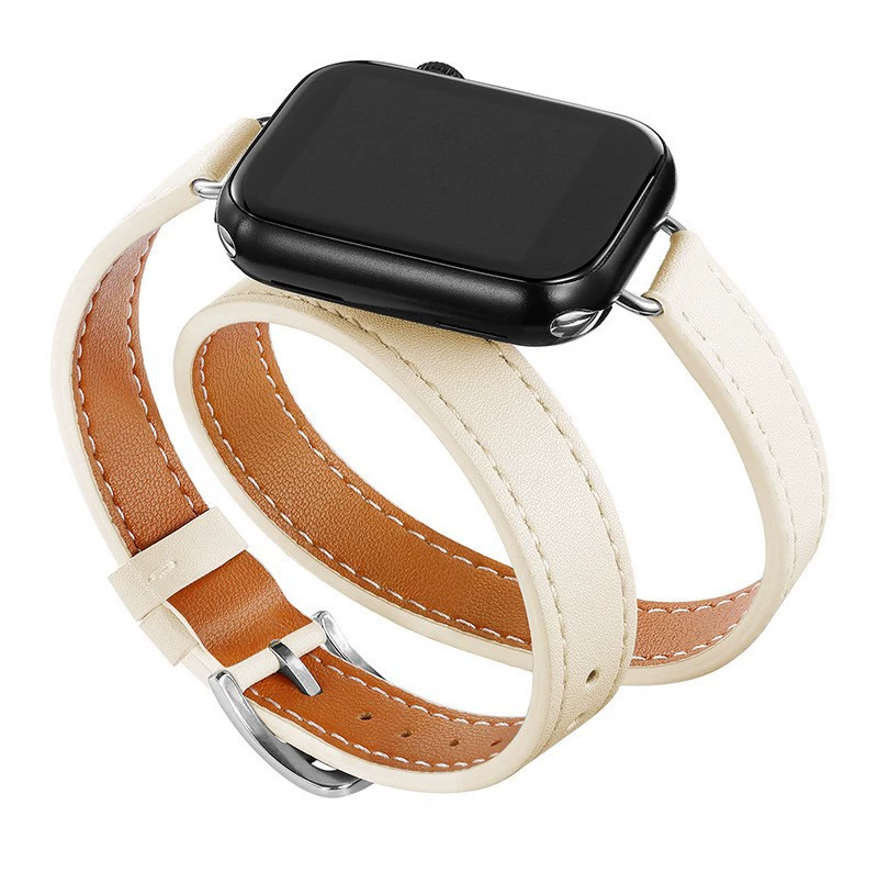 Подходит для Apple Watch iwatch9/8/7/6/4 Slim двойное кольцо тонкая талия ремешок из кожи Apple