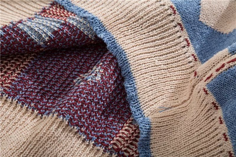 Men's Retro Plaid Heart Pattern Crew Neck Sweater For Men_voghion.com