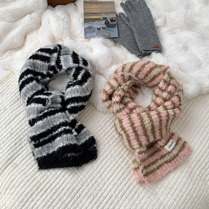 Bufandas de invierno femeninas de alta calidad 2025 nuevos inros de color contrastante rayas gruesas calentamiento de punto calentamiento del collar