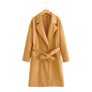 23 European and American style women's new cross-border exclusive spring new suit collar belt solid color loose overcoat coat