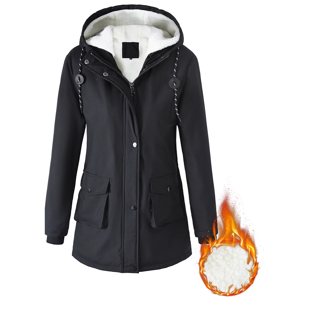 Women’s Winter Parka With Hood – Lambswool-Lined Cotton Padded Jacket, Warm Plush Outerwear For Cold Weather (Black/Pinkish/Olive, S-XXL)_voghion.com
