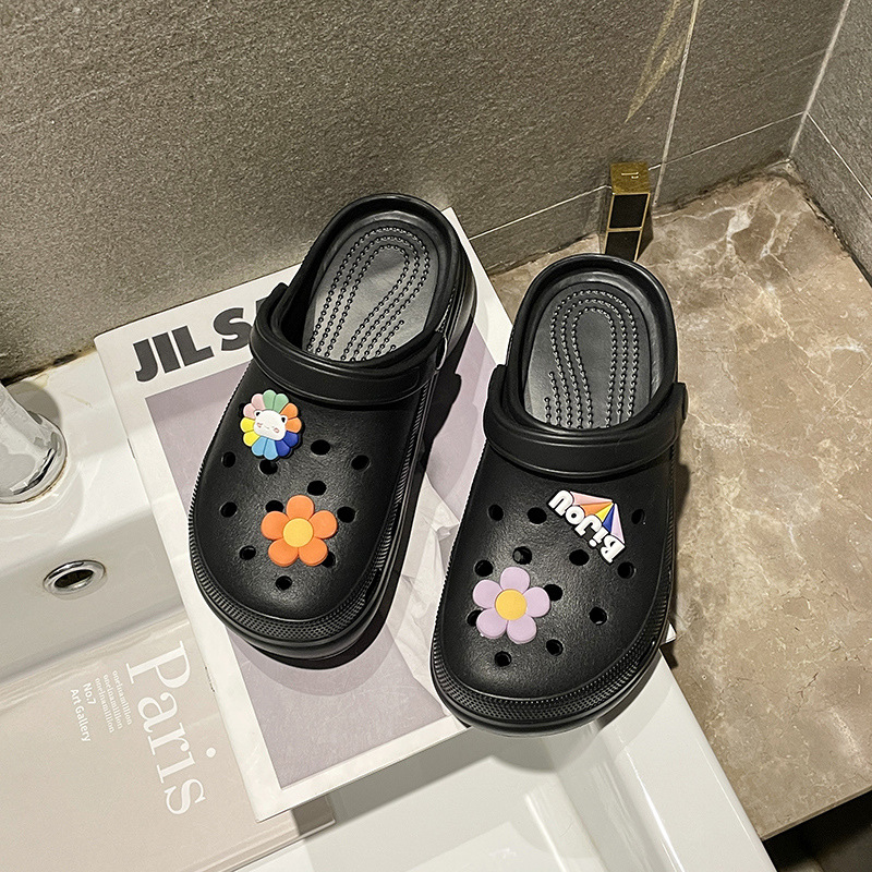 5cn zapatos con agujeros EVA de suela súper gruesa, zapatos de jardín, ropa exterior de playa para mujer, zapatos de plataforma Baotou ligeros y antideslizantes