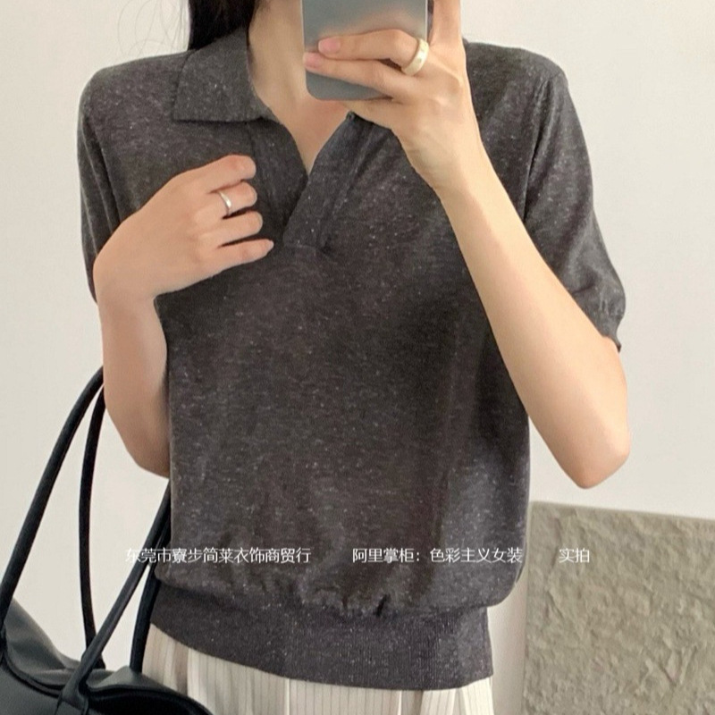28% lyocell fiber 12% linen · Japanese V-shaped Polo collar short sleeve sweater · casual coat spring and summer