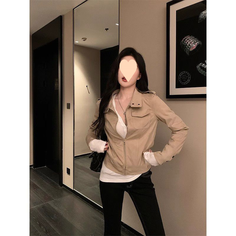 美式复古短款外套女春秋季新款韩版休闲百搭长袖上衣修身显瘦夹克|undefined