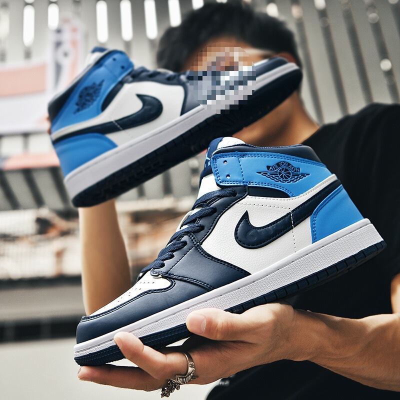 Air Force One Aj Men's High-Top Sneakers Casual Basketball Sports Shoes Aj Black and White Panda Versatile Couple Shoes Round Toe