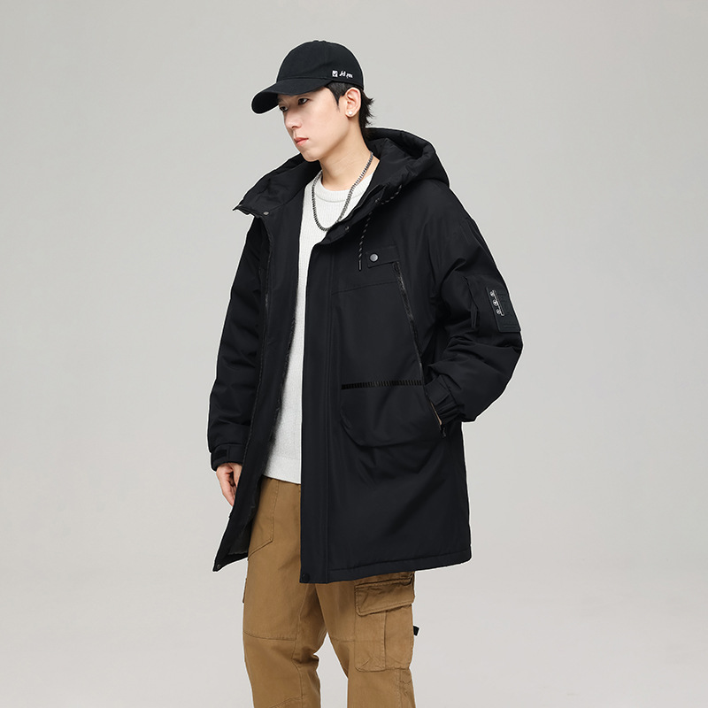 Men's Youth down Jacket Mid-Length Autumn and Winter Loose Hip-Hop Casual Sports Student Wear Thickened Cool Workwear