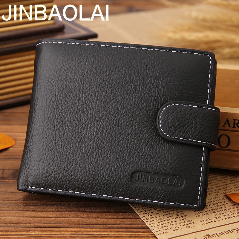 Jinbaolai Export Supply Men's First-Layer Cowhide Wallet with Buckle Loose-Leaf Genuine Leather Wallet Coin Purse