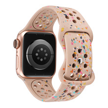 适用apple iwatch表带洞洞彩虹点硅胶蝴蝶扣运动苹果手表表带通用