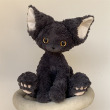 新款卡通软萌黑色猫咪德文卷毛猫同款黑猫玩偶公仔玩具送生日礼物