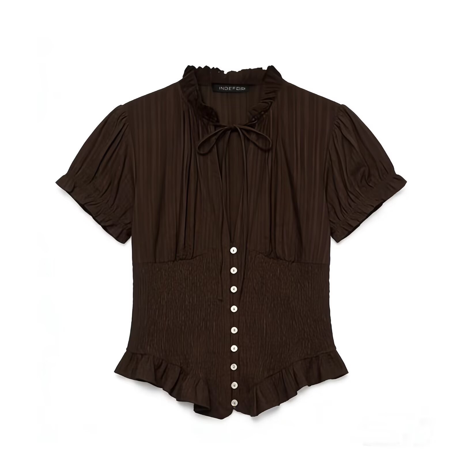 Women's Clothing Women's Bow Embellished Patchwork Shirt Top Elegant Fashionable Spring Summer For Formal & Casual For Women_ecoleips.com