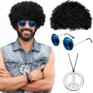 The sixties and seventies European and American rock curly hair hippie dress up suit rock music short curly hair European and American cross-border