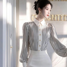 今年流行黑白条纹时尚衬衫女2025春季新款小香风职业通勤洋气衬衣