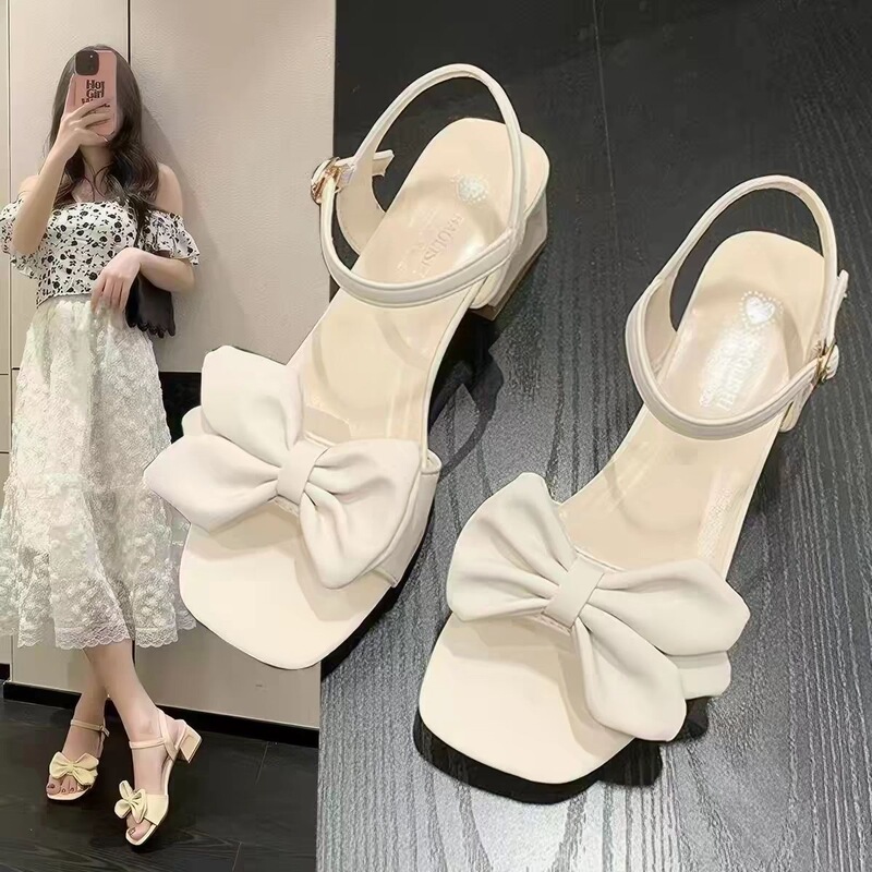 Versatile Fashionable Women's Sandals 2026 Summer New Soft Sole Bowknot Chunky Heel with Strap Mid-Chunky Heel Sandals for Skirts Versatile Fashionable Women's Sandals 2026 Summer New Soft Sole Bowknot Chunky Heel with Strap Mid-Chunky Heel Sandals for Skirts