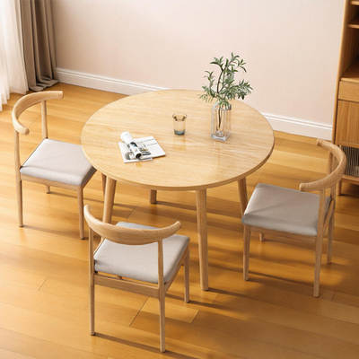 Round Table Dining Table Round Dining Table Household Dining Table Negotiation Small Round Table Solid Wood Leg Dining Table and Chair for Rental Room