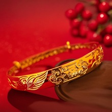 仿越南沙金手镯金色龙凤福字手镯活口推拉款设计厂家直播货源批发