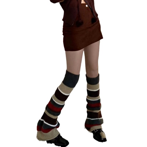 Autumn and winter retro American functional style striped stitching contrasting color niche knitted wool micro-flared wide-leg leg socks