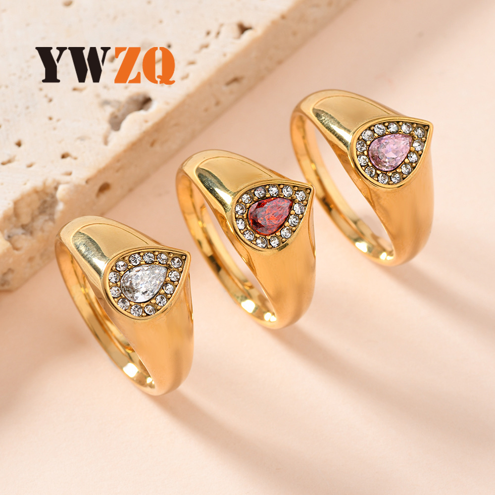 Anillo de acero de titanio de estilo de lujo ligero de fundición de gota de agua anillo de diamante de color chapado en oro de 18 quilates fabricantes de joyas image 1