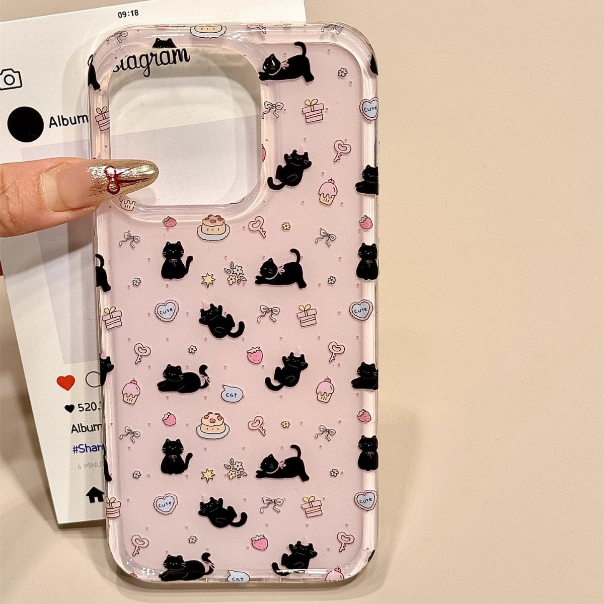 Lindo gato de fresa para iPhone 15Pro funda para teléfono móvil 16ProMsx soporte 13 Apple 14 cadena
