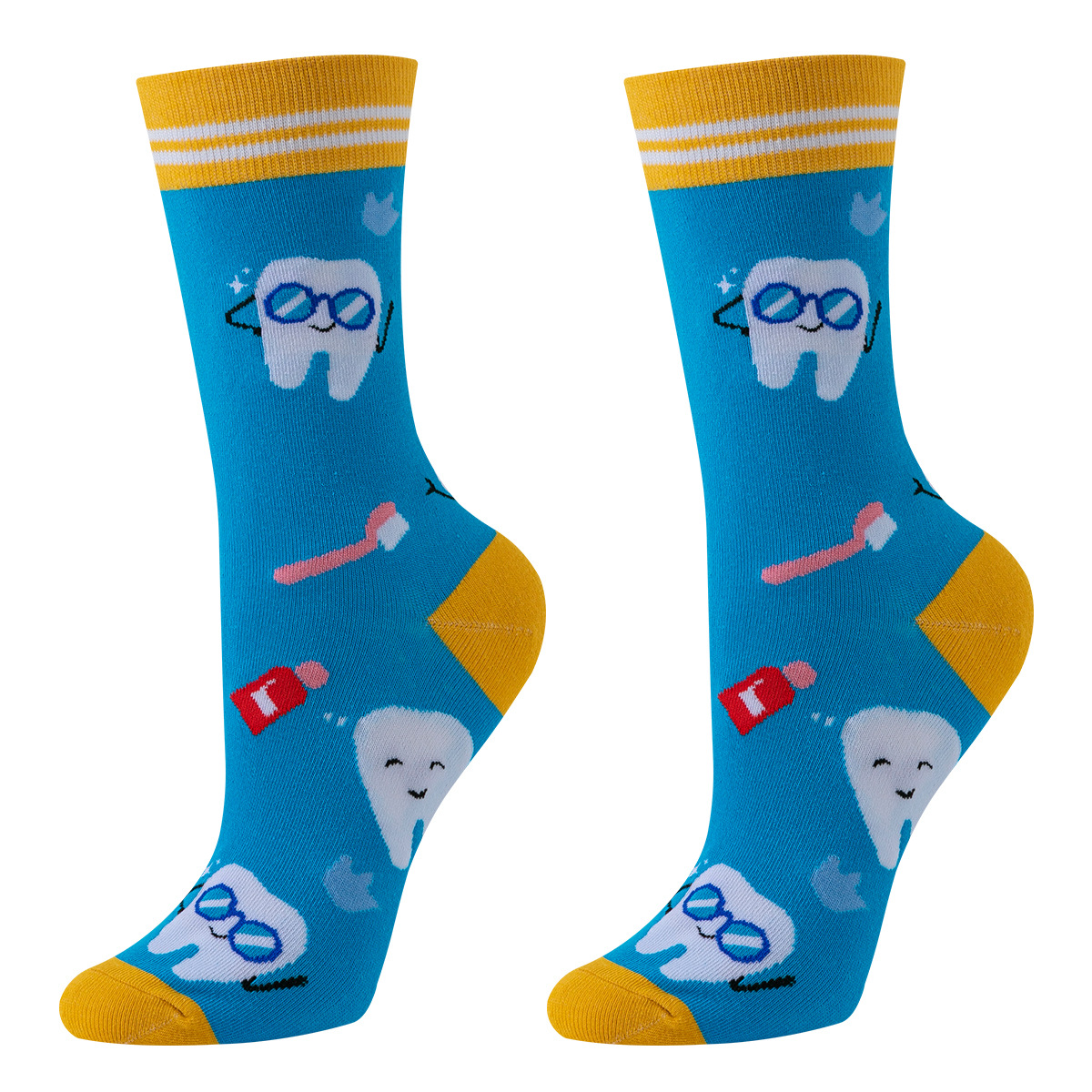 6 doble cartón de dibujos animados dientes de moda calcetines de algodón calcetines dientes femeninos calcetines de moda juveniles