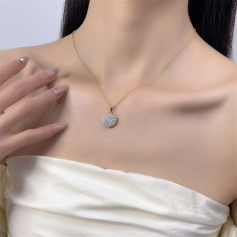 1 Piece Fashion Circle Tree Heart Shape Titanium Steel Plating Hollow Out Inlay Rhinestones Pendant Necklace_colorza_5