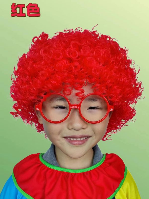 爆炸头假发小丑头套搞笑彩色假发套幼儿园表演区材料彩色短发假发|undefined