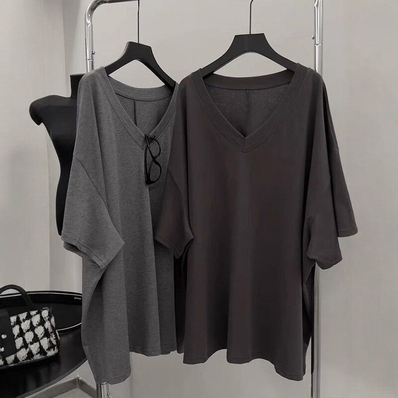 Korean Normcore Pure Color Oversize Summer Short-Sleeved T-Shirt Women's Bottoms Missing Loose Slimming Look Lazy Style Tops Korean Normcore Pure Color Oversize Summer Short-Sleeved T-Shirt Women's Bottoms Missing Loose Slimming Look Lazy Style Tops