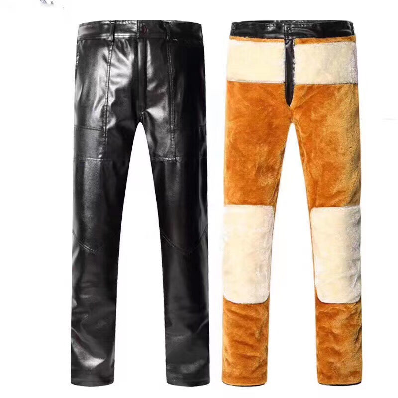Men's leather pants, casual style, plus size, cotton-padded leather pants, thickened and fleece-lined, warm winter pants for middle-aged and elderly men, Haining.