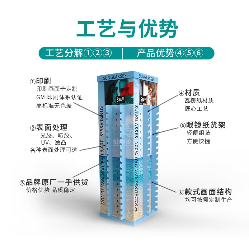 Fuente de fábrica personalizada gafas estante de exhibición de supermercados de papel estante de exhibición de papel estante de exhibición de gafas de sol estante de exhibición