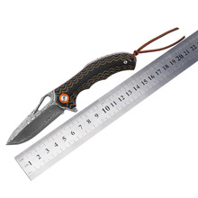 现货批发工厂折叠刀大马士革钢刃G10柄户外露营口袋便携edc小刀