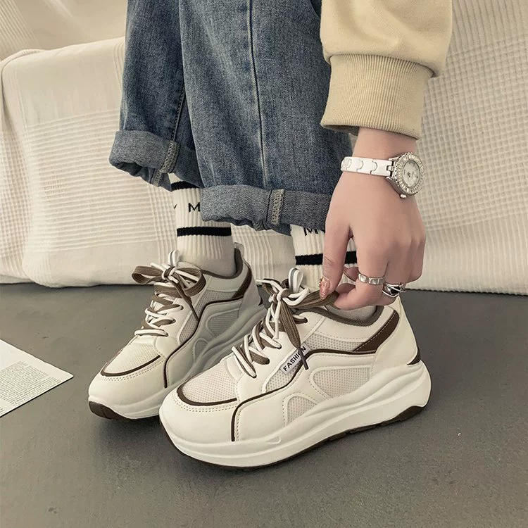 Дышащие кроссовки-сетка 2025: новая весенне-осенняя коллекция в корейском стиле, женские спортивные туфли для студентов на толстой подошве, повседневная обувь