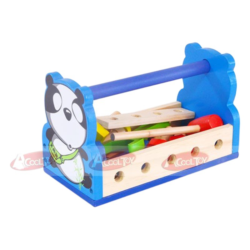 Bebé juguete de madera Panda tornillo de torsión herramienta cesta niños Asamblea tuerca transfronteriza al por mayor