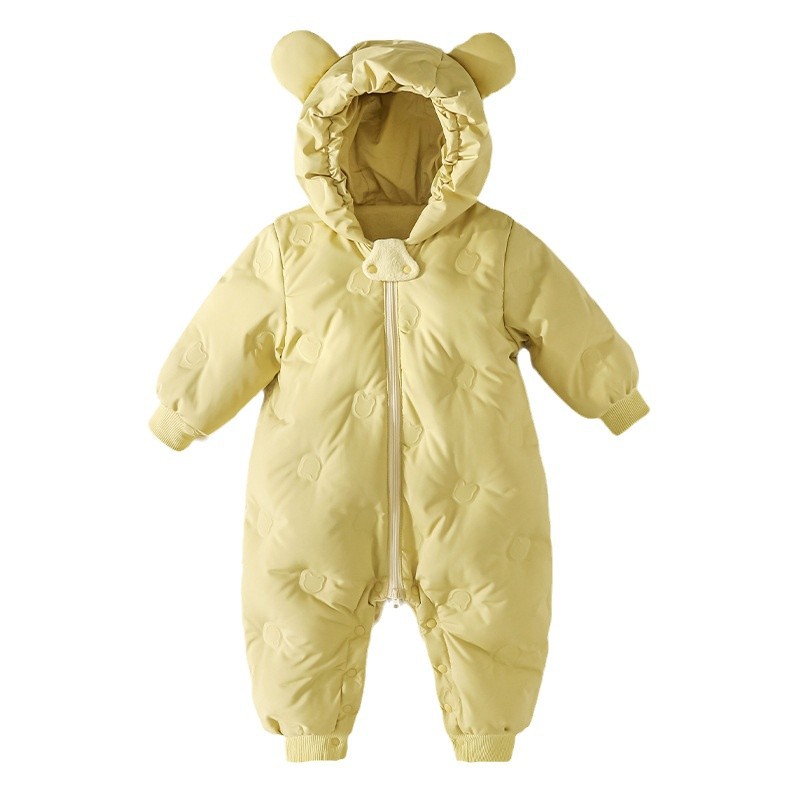 Chaqueta de plumas de una pieza para bebés y niños pequeños Ropa de gatear para niñas recién nacidos engrosada otoño e invierno nueva ropa de salida mameluco con capucha