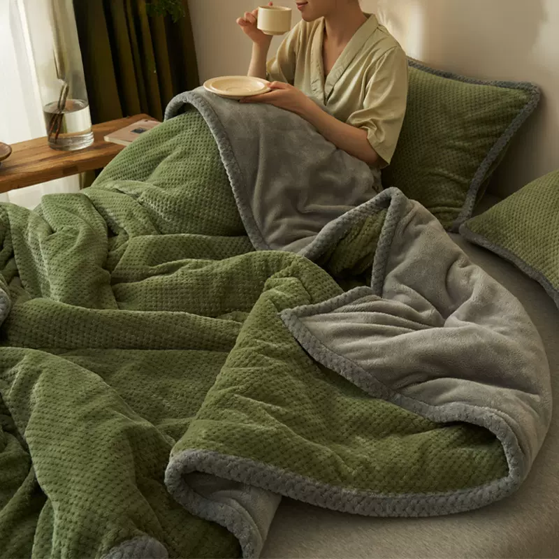 毛毯冬季加厚加绒床单被子珊瑚绒沙发毯办公室午睡毯床上用盖毯子