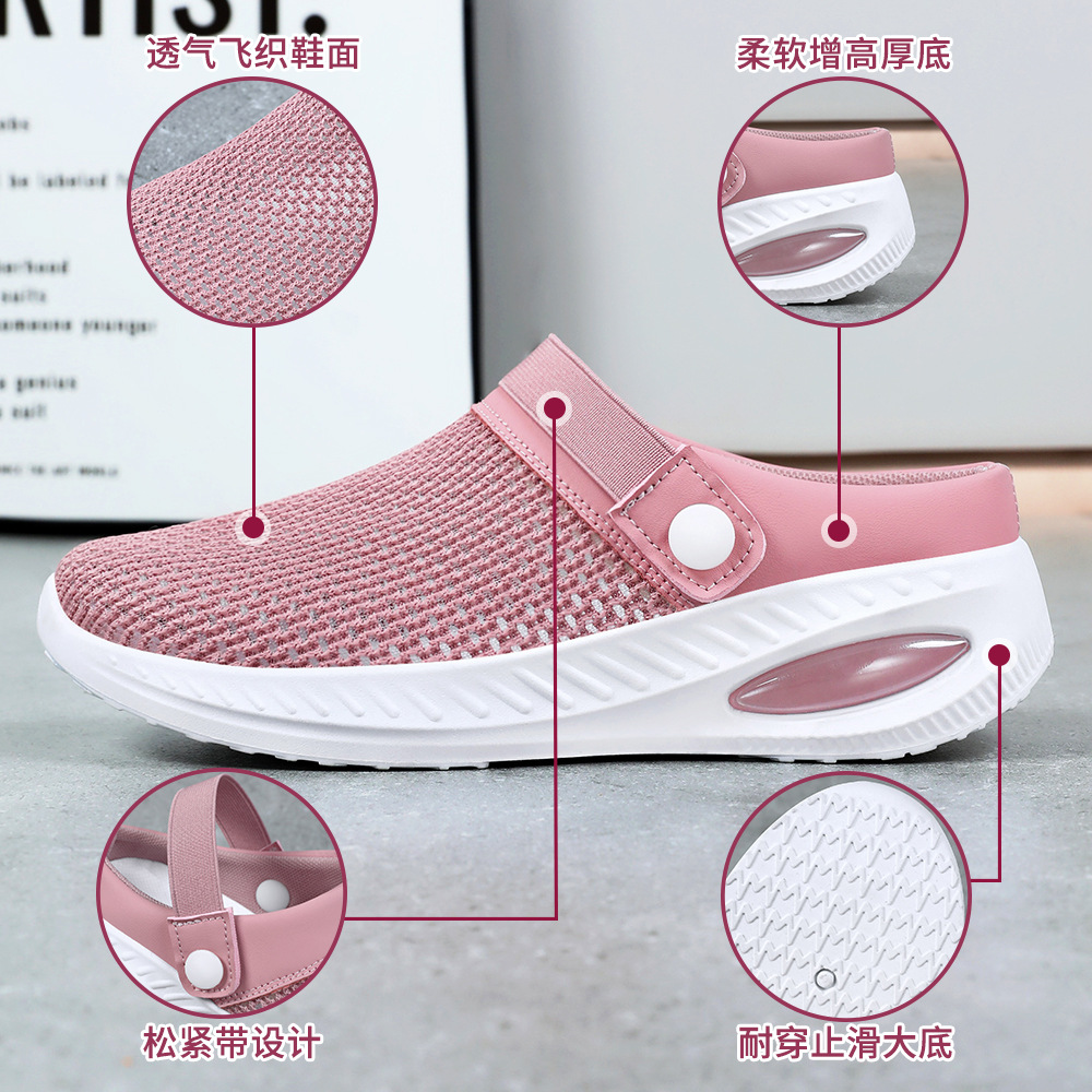Zapatos mujer verano nuevo estilo zapatillas casuales Flying Weaving transpirable transpirable zapatos de mujer zapatos de mujer medio arrastrados zapatos perezosos mujer