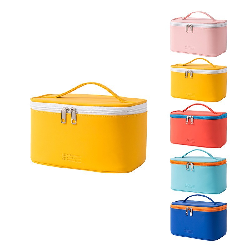 Bolsa de maquillaje estilo INS PU impermeable, gran capacidad, colores pastel