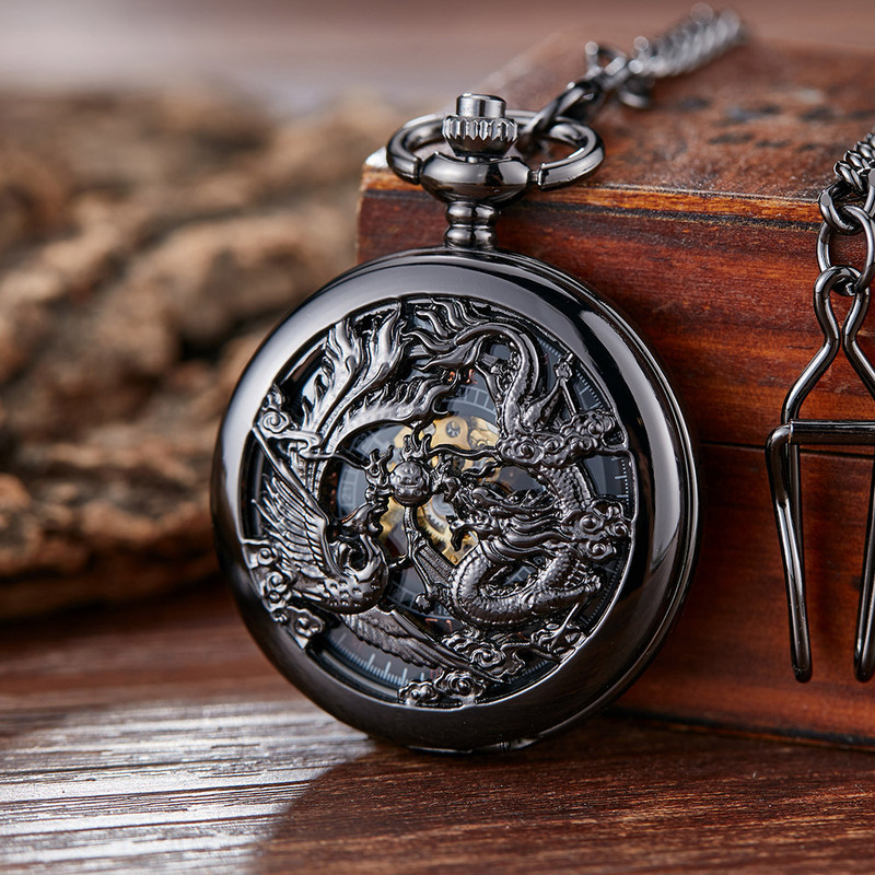 Foreign Trade Hot Pocket Watch Chinese Style Double Crane Play Bead Pattern Hollow Relief Octopus Manual Mechanical Large Pocket Watch