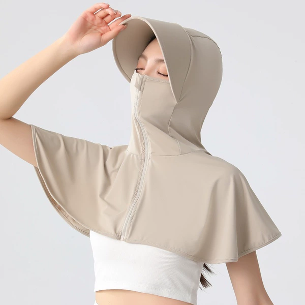 Khaki [large brim sun protection hat with shoulder pads]