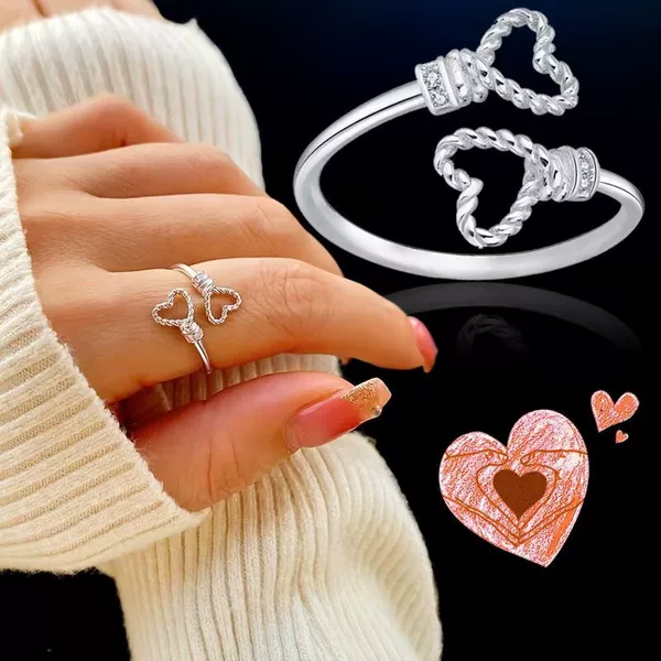 European and American Cross-Border Adjustable Heart-Shaped Cuff Ring - Exquisite Woven Women's Versatile High-End Heart Ring