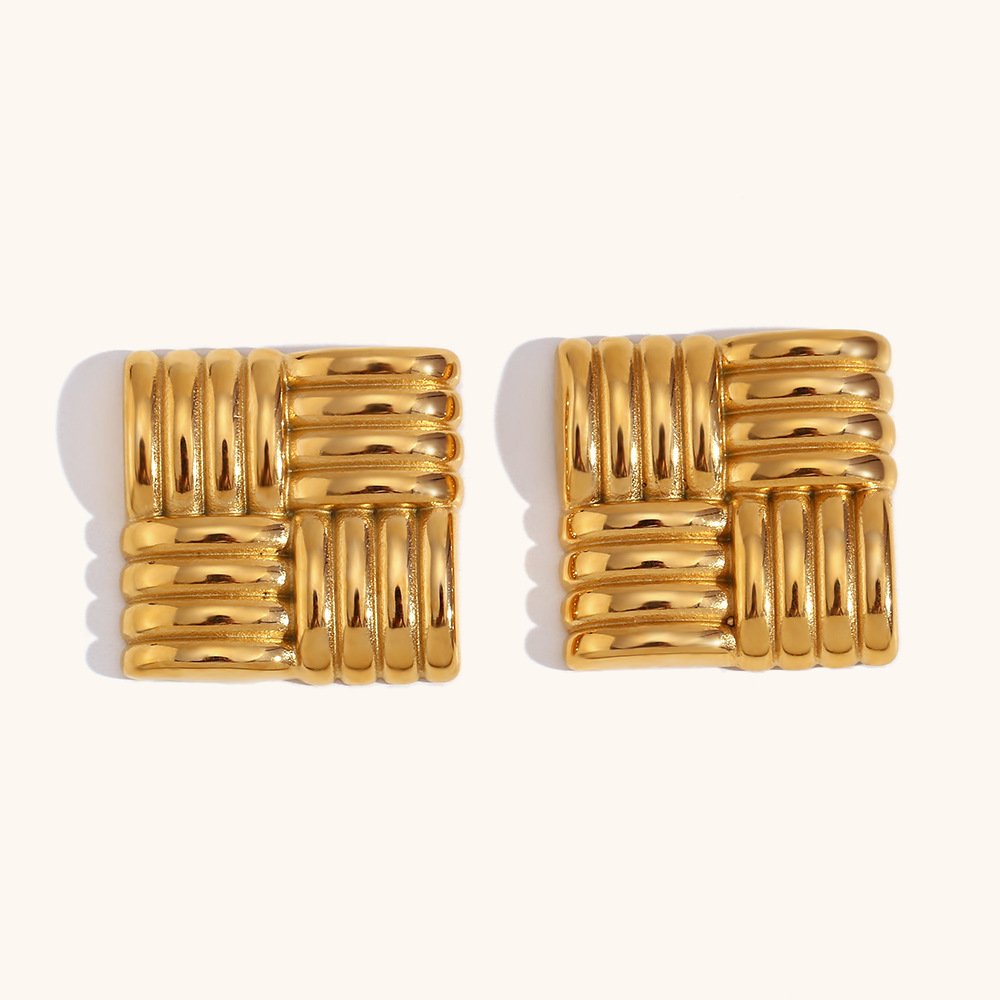 304 Stainless Steel Ear Needle Material Real Gold Plated Plating Material PVD Coated Real Gold Plated Solid Color 304 Stainless Steel Classic Style Waterproof Non Tarnish Ear Studs