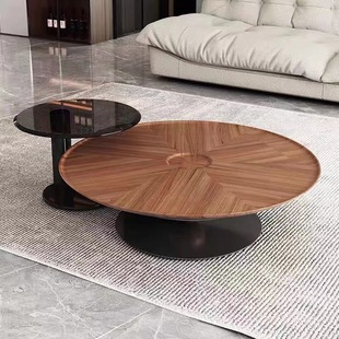 Italian Minimalist Round Coffee Table Modern Light Luxury Small Apartment Solid Wood Designer Internet Celebrity Creative Walnut Tea Table