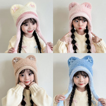 儿童帽子秋冬新款蝴蝶结针织帽女宝超萌护耳帽韩系公主帽加厚保暖