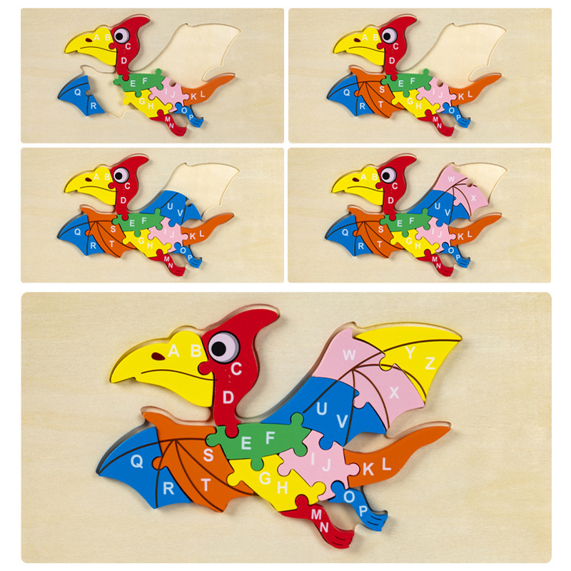 Rompecabezas para niños transfronterizos Animales cognitivos digitales dibujos animados rompecabezas tridimensional educación temprana para bebés iluminación juguetes de madera al por mayor