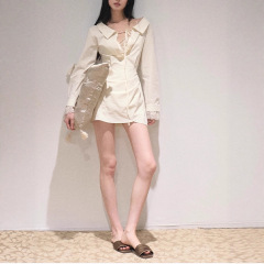 OAKMO/ "日记的那一页"莱赛尔纯欲斜肩修身衬衫连衣裙女掐腰裙子